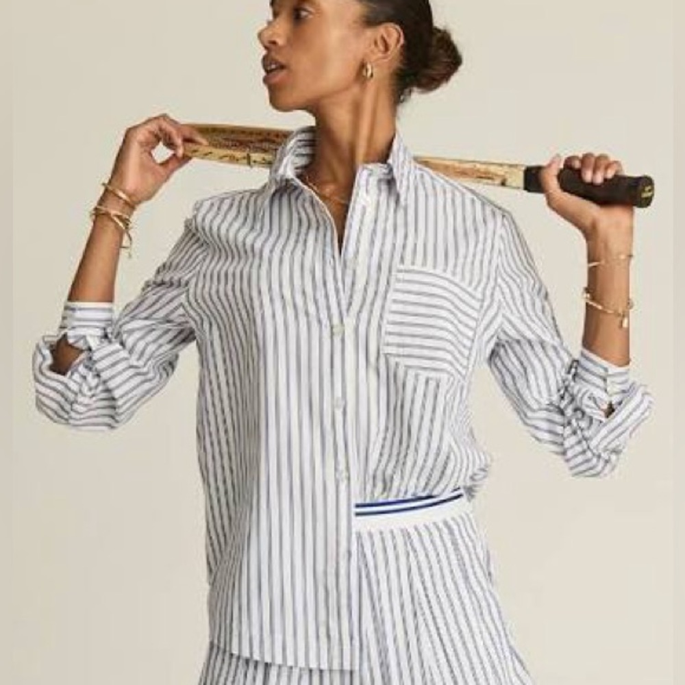 NWT - The Upside Lyon Poem Collard Shirt in Med / Blue stripe